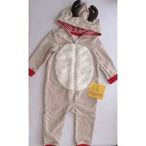 Cat & Jack Baby Toddler Winter Christmas Holiday Reindeer Jumpsuit Size 12 Month